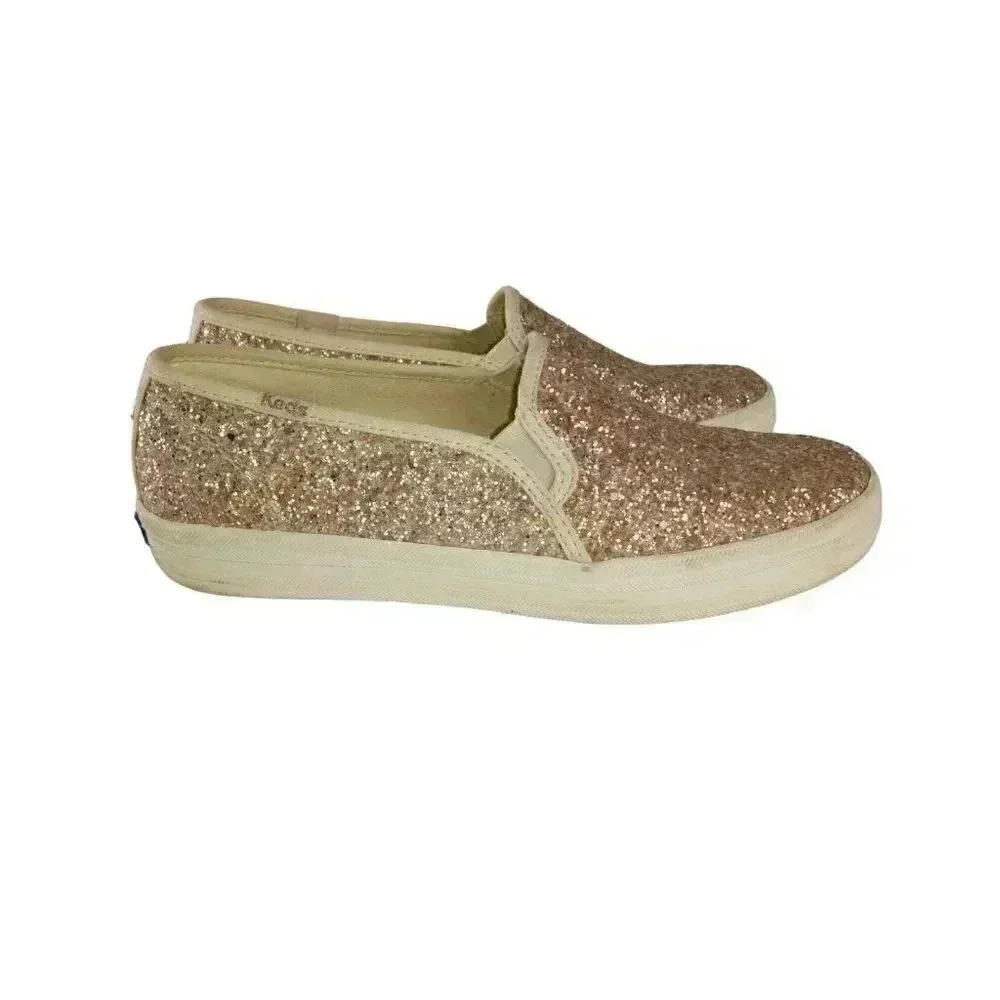 Keds Womens Flat Shoes Beige Glitters Round Toe Slip On Size 6
